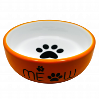 №1 Миска керамическая, оранжевая, с лапкой кошки 13,4x13,4x4см, 320мл, 1*48шт 