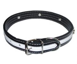 УЮТ Ошейник 2,5х55 см, черн, светящ.полоса, украш. косточки, простроченный 1х12шт, 1корх144шт