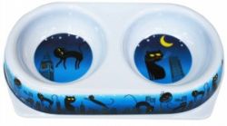 №1 Миска двойная, рисунок "Ночные коты", меламиновая, 24,5х13,5см, 180х2мл, 1*12 (кор48)