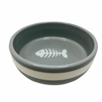 №1 Миска керамическая, серая, с белой рыбкой 13,4x13,4x4см 320мл, 1*48шт 
