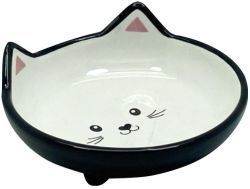 №1 Миска керамическая "мордочка кошки" круглая, черная, 13,5*13*5,5см, 200мл, 1*48шт