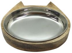 Уют Миска металлическая "Кошка" 0,29л; D=16см в деревянной подставке (1*30шт/кор)