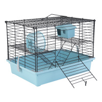 №1 Клетка д/грызунов 38х27х27см Бирюзовая, с 2 этажами, в комлекте домик, миска, колесо (1шт*1уп)