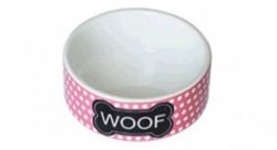 №1 Миска керамическая бело-розовая "Woof", 12,5*5 см, 440мл, 1*48шт
