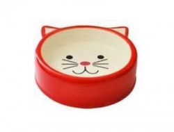 №1 Миска керамическая, глубокая, в форме мордочки кошки, красная 12,5*12,5*4,4см, 150мл, 1*48шт