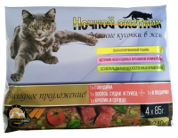 Ночной Охотник конс. д/к Набор 3+1 говяд.,лосось.судак.тунец, кролик и сер. в соус дой-пак 85г 1*4шт