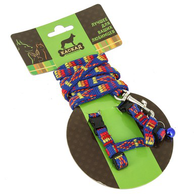 Шлейка +поводок д/к нейлон "Орнамент" 10мм*120см шея15-20см грудь20-30см Цв в ас кр,зел.син   