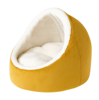 УЮТ Лежанка "Лукошко" желтая h35см*48см, велюр,иск.мех/холофайбер, съемная подушка/ЛМ37