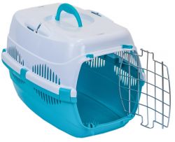 №1 Переноска д/животн с металлической дверцей 49*33*32см, 1х3 шт бирюз/бел
