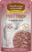 Деревенские лакомства пауч. д/кошек Утка с тунцом в нежном желе, 70г