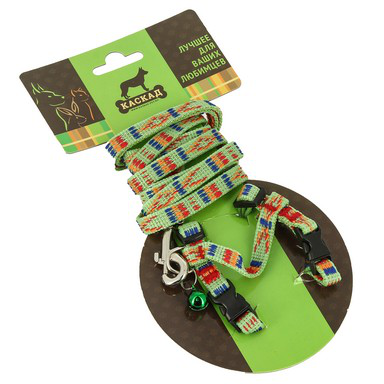 Шлейка +поводок д/к нейлон "Орнамент" 10мм*120см шея15-20см грудь20-30см Цв в ас кр,зел.син   