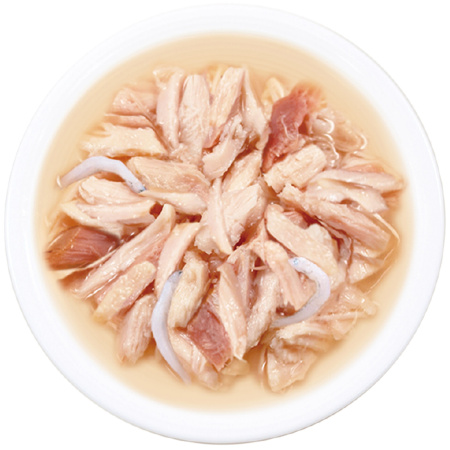 INABA ТОРОМИ влажн. корм ж/б д/кошек в бульоне кур.филе и тунец кацуо с мальк.ширасу 80гр. RU305