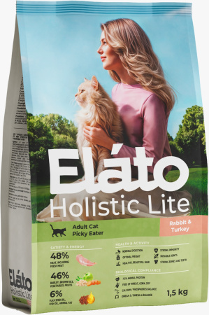 Элато Holistic Lite корм для взрослых привередливых кошек с кроликом и индейкой 1,5кг