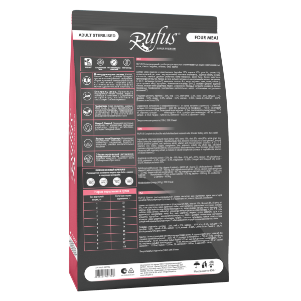 Руфус д/к Стерил. и кастр. кот. 4 Мяса сух. 0,4кг.*18 