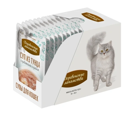 Суп из тунца с креветками и крабом, пауч 35г "Деревенские лакомства"