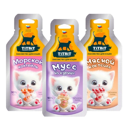 Вкусный микс лакомств для кошек мусс и коктейли Новогодняя коллекция 45 гр