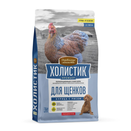 Деревенские лакомства Холистик д/щен. курица с рисом, 1кг 