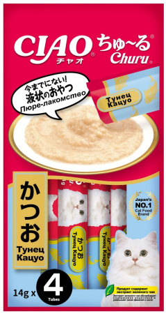 INABA ЧАО ЧУРУ пюре д/кошек тунец кацуо (14гр.*4) 4RU102