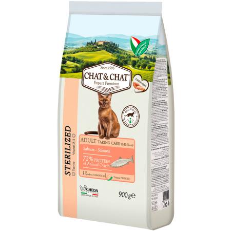 Chat&Chat Adult STERILIZED salmon сухой со вкусом лосося для стерилизованных кошек 900г
