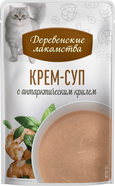 Деревенские лакомства крем-суп с антарктическим крилем д/кошек 4 шт по 35г*20