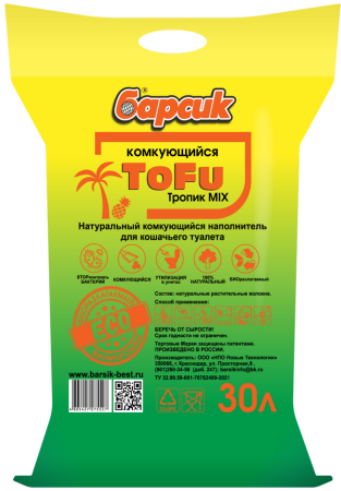 Барсик TOFU "Тропик MIX" комкующийся NEW 30 л 