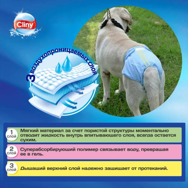 Cliny Подгузники 3-6 кг размер S для кошек и собак (10шт)