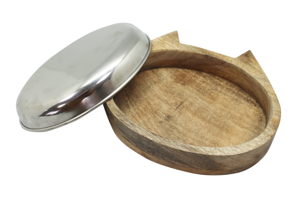 Уют Миска металлическая "Кошка" 0,29л; D=16см в деревянной подставке (1*30шт/кор)