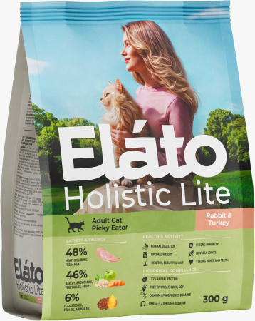 Элато Holistic Lite корм для взрослых привередливых кошек с кроликом и индейкой 300гр