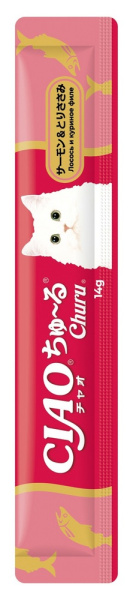 INABA ЧАО ЧУРУ пюре д/кошек лосось и куриное филе (14гр.*4) 4RU118