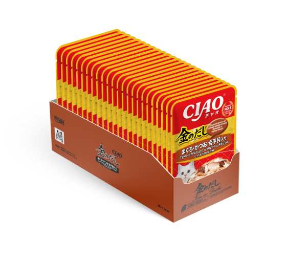 INABA ЧАО КИННОДАСИ пауч д/кошек в желе тунец Магуро и тунец Кацуо с палтусома 60гр.*24 RU204