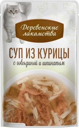 Деревенские лакомства суп из курицы с говядиной и шпинатом д/кошек 4 шт по 35г*20