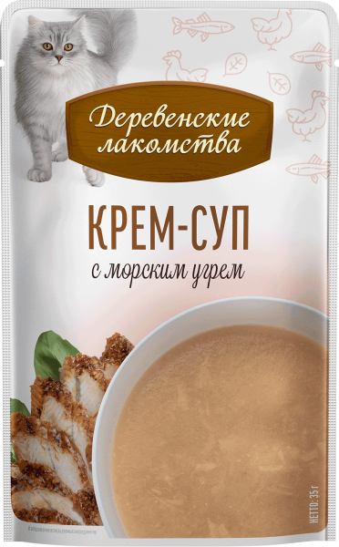 Деревенские лакомства крем-суп с морским угрём д/кошек 4 шт по 35г*20
