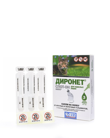 Диронет СПОТ-ОН для кошек 3 пипетки по 1мл