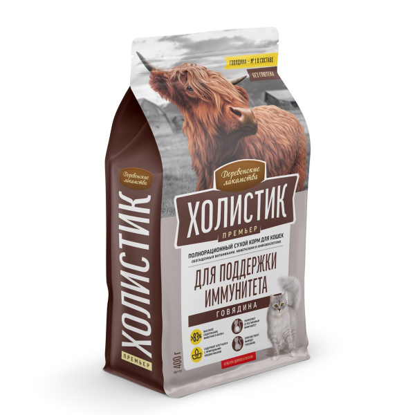 Деревенские лакомства Холистик д/кош.говяд.для поддержки иммун, 400гр