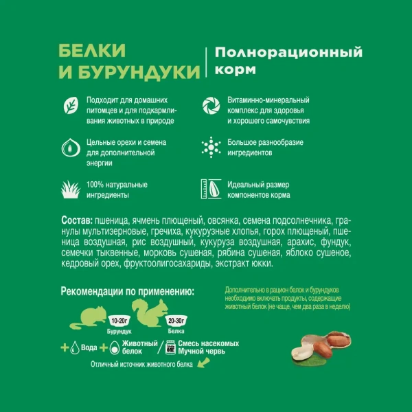 Полнорац.корм д/белок и бурундуков 400 г Little One 1*10