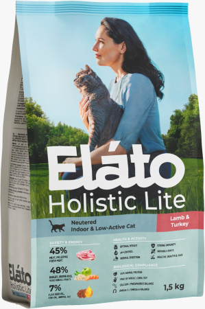 Элато Holistic Lite корм для кастрированных котов, стерилиз и малоакт.кош.с ягненком и индейкой1,5кг