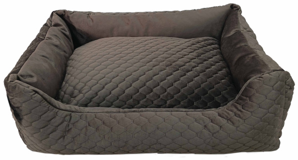 УЮТ Лежак "Граф" коричневый 70*50см, велюр/синтешар, съемный чехол на молнии/2054к