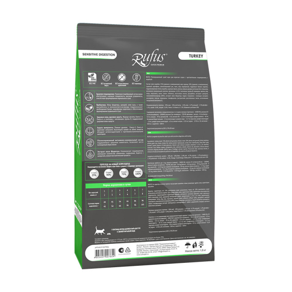 Руфус д/к Чувств. пищеварение Индейка сух. 1,8кг.*6