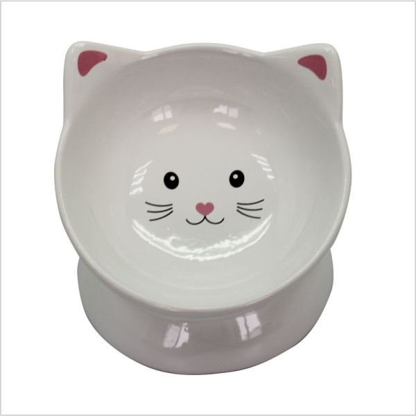 №1 Миска керамическая "мордочка кошки" с наклоном18" на широкой ножке,белая,13*13*10,5см,130мл,24шт