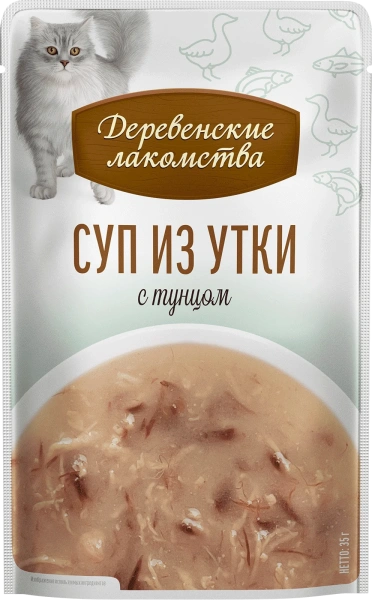 Деревенские лакомства суп из утки с тунцом д/кошек 4 шт по 35г*20