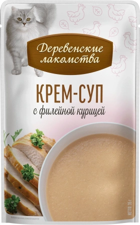Деревенские лакомства крем-суп с филейной курицей д/кошек 4 шт по 35г*20