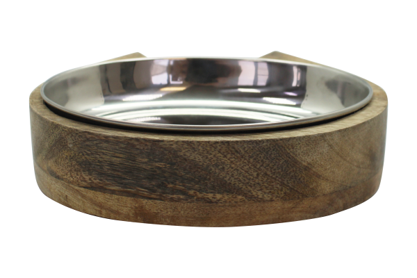 Уют Миска металлическая "Кошка" 0,29л; D=16см в деревянной подставке (1*30шт/кор)