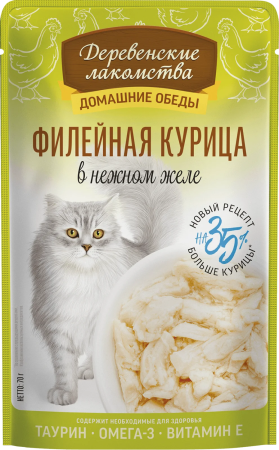 Деревенские лакомства пауч. д/кошек Филейная курица в нежном желе, 70г