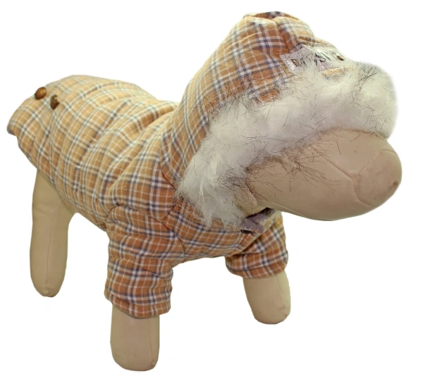 УЮТ Зимнее пальто для собак в клетку с капюшоном, на кнопках, 30см, цвета хаки, L, (1*84)