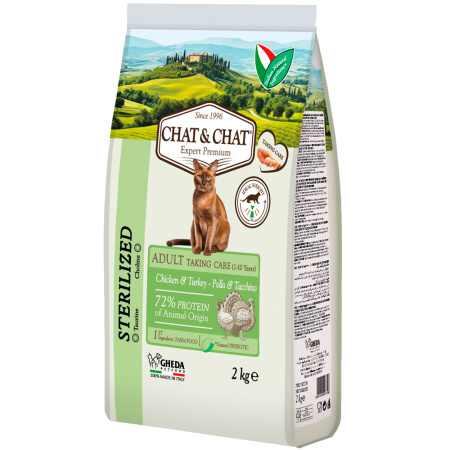 Chat&Chat Adult STERILIZED chicken&turke сухой с цыпленком и индейкой д/стерил. кошек 2кг