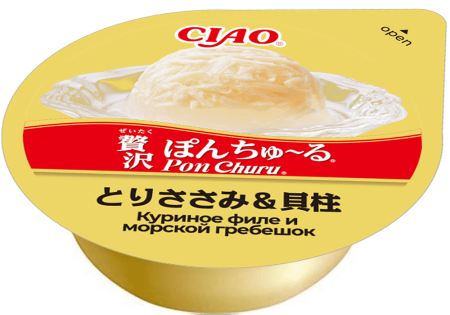 INABA ЧАО ПОН ЧУРУ суфле д/кошек куриное филе и морской гребешок (35гр.*2) RU403