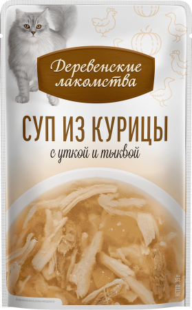 Деревенские лакомства суп из курицы с уткой и тыквой д/кошек 4 шт по 35г*20